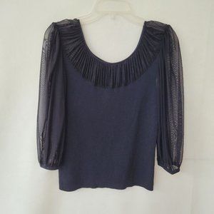 Radzoli Womens Sweater Top Size S Sheer Sleeves Black Chiffon‎